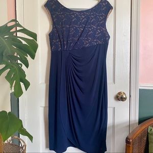 Roz & Ali Size 16 Sleeveless Lace Faux Wrap Dress in Navy